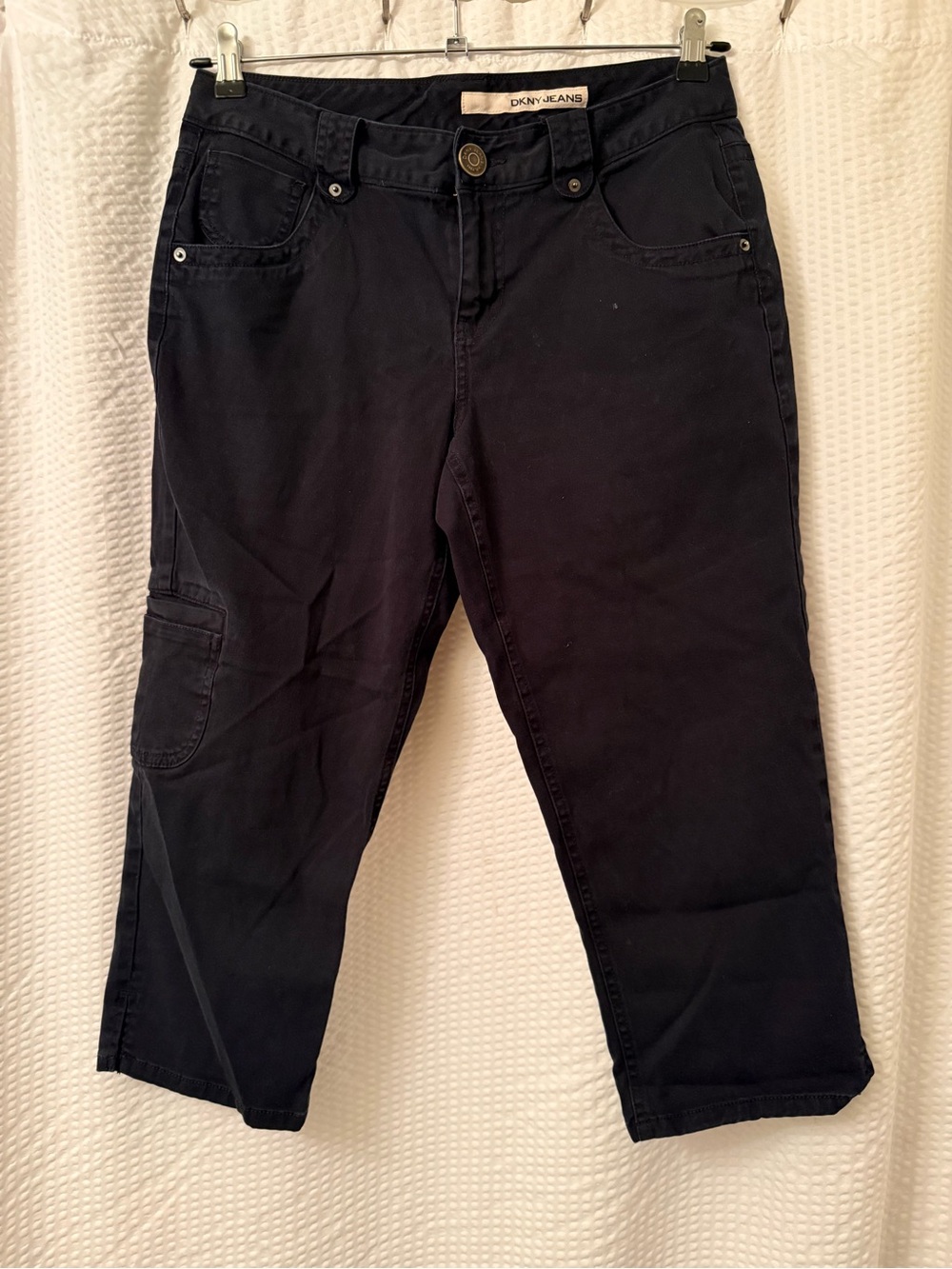 Vintage DKNY Jeans Capri Pants Sz 8 Black Utility Pocket Cropped 90s Y2k